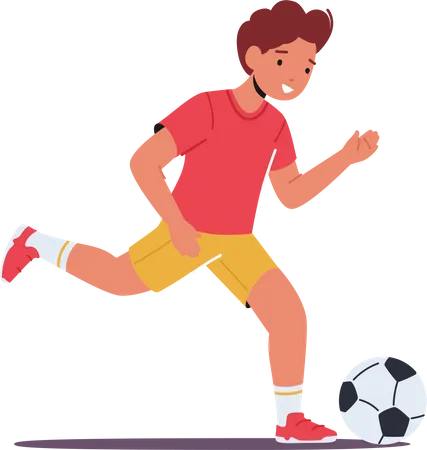 Sportsman Child Character Playing Soccer Isolated On White Background Little Boy Practicing Skills Enjoying Football Game Kid Prepare For School Tournament Cartoon People Vector Illustration Illustration