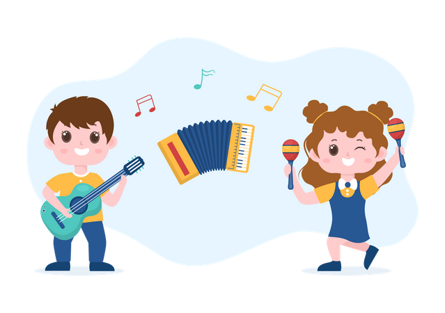 School children learning music  イラスト
