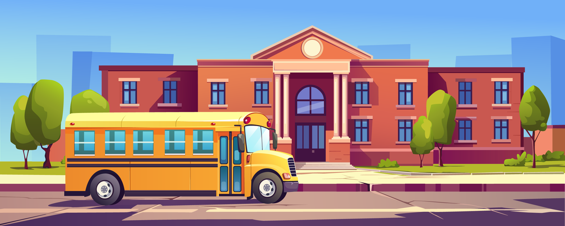 School cityscape with with entrance and windows  Illustration