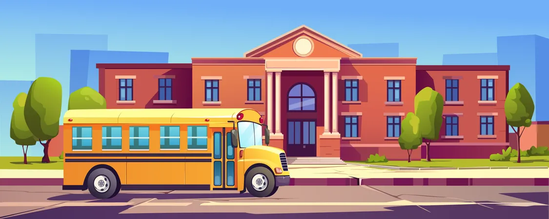 School cityscape with with entrance and windows  Illustration