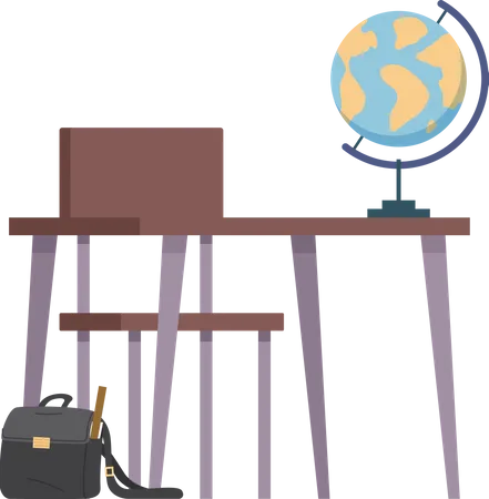 Illustration Of Teacher S Workplace In A Cartoon Style Back To School Concept Education Theme School Class Or Study Room A Chair And A Desk For Teacher Or Student With A Globe Piece Of Furniture Illustration