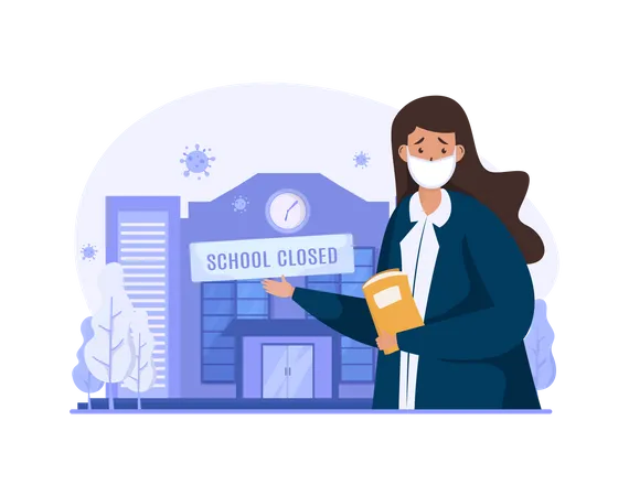 School closed during covid-19 pandemic Illustration