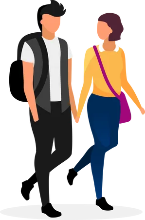 University Students In Love Flat Vector Illustration Teenage Schoolboy And Schoolgirl Holding Hands Characters Boyfriend And Girlfriend Going Home After Lessons Schoolchildren Teen Couple Dating Illustration