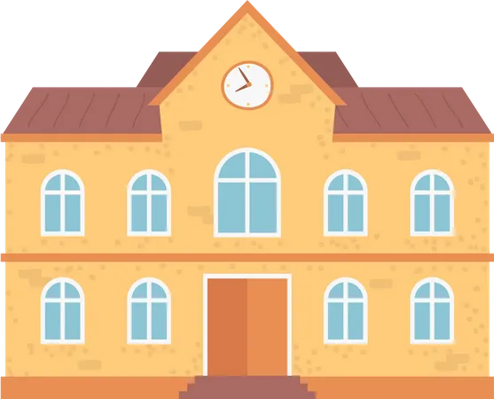 School Facade Closeup Vector Isolated Building With Clock On Top Entrance Of Educational Institution Campus For Students To Learn And Study Flat Style Back To School Concept Flat Cartoon Illustration