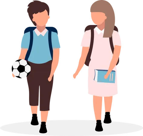 Schoolmates Flat Vector Illustration Schoolboy And Schoolgirl With Backpacks Cartoon Characters Isolated On White Background Preteen Schoolchildren Going To School Classmates Friends Illustration