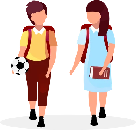 Classmates Flat Vector Illustration Schoolboy And Schoolgirl With Backpacks Cartoon Characters Isolated On White Preteen Schoolchildren Going To School Home Girl With Book And Boy With Ball Illustration