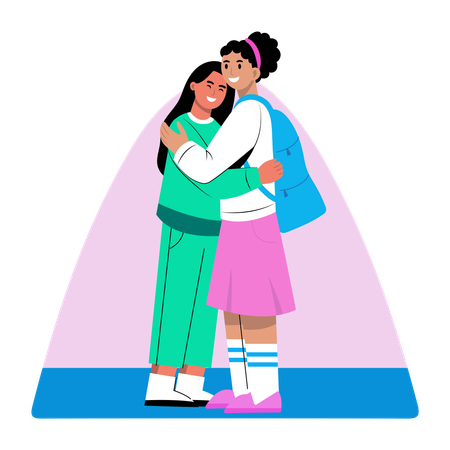 School friends hugging at school  Illustration