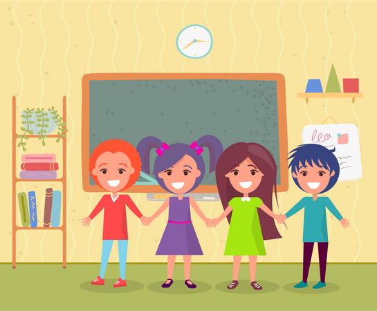 School friends in classroom  Illustration