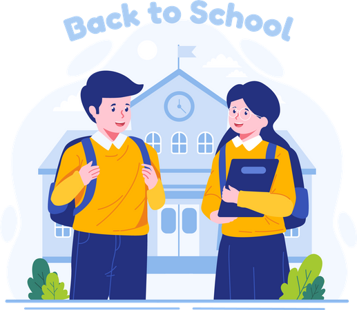 School girl and boy getting back to school  Illustration