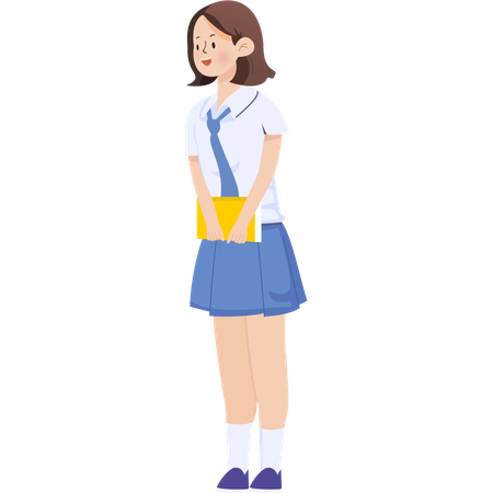 School girl carrying book while smiling  Illustration