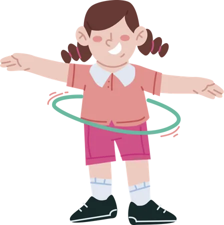 School girl doing hula hoop  Illustration