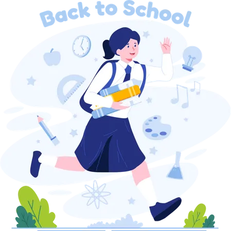 A School Girl In Uniform With A Backpack Running Happily Back To School Back To School Concept Illustration Illustration