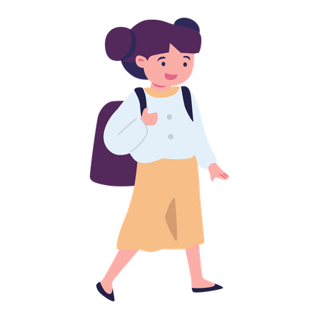 School Girl Going To School With Backpack  Illustration