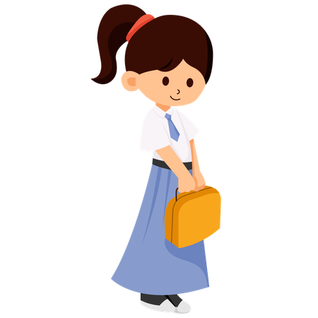 School Girl Holding a School Bag  Illustration