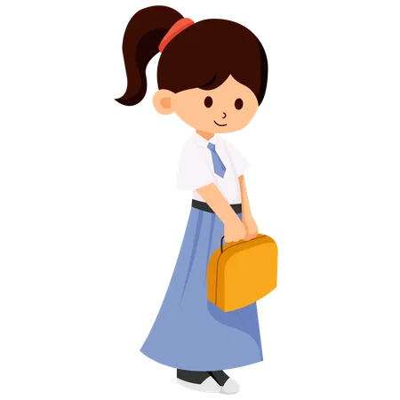 School Girl Holding a School Bag  Illustration