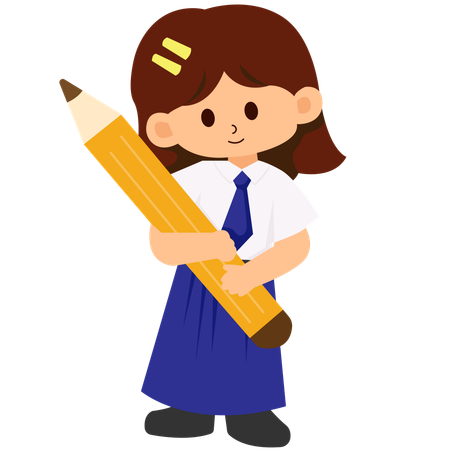 School Girl Holding a Pencil  Illustration