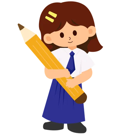 School Girl Holding a Pencil  Illustration