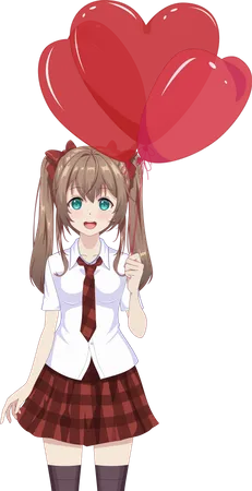 School girl holding heart shaped balloons Illustration