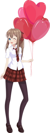 School girl holding heart shaped balloons  Illustration