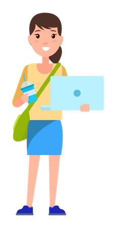 School Girl holding laptop  Illustration