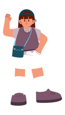 School girl is waving hand  Illustration