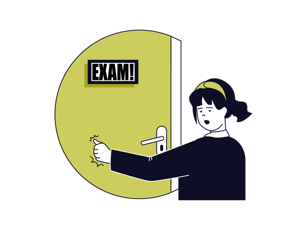 School girl knocking exam door  Illustration