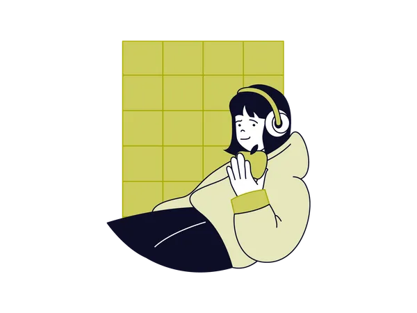 School girl listening to audiobook  Illustration