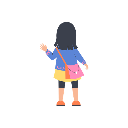 School girl or kindergartener stands with his back  Illustration