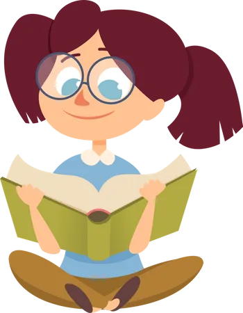 School girl reading book Illustration