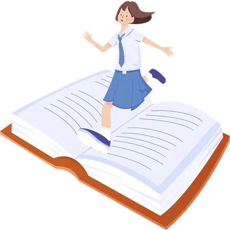 School girl running on books  Illustration