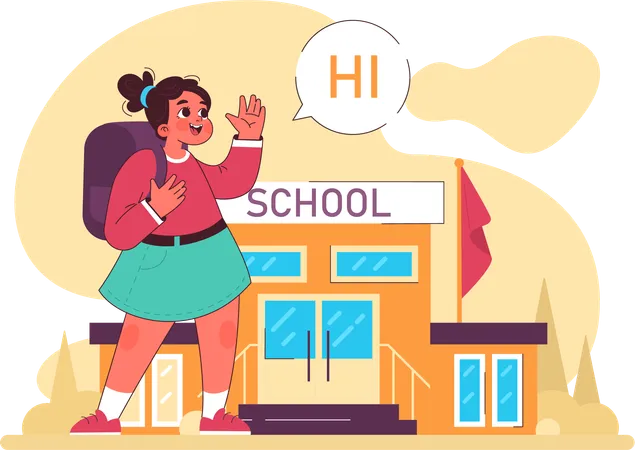 School girl say hi  Illustration