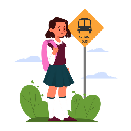 School girl schedule concept. Little girl going to school.  Illustration