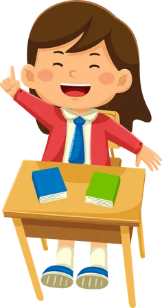 School Girl Sitting At Desk  Illustration