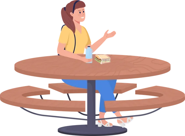 School girl sitting at table Illustration