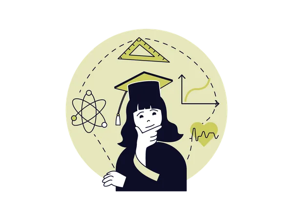 School girl thinking about geometry calculations  Illustration