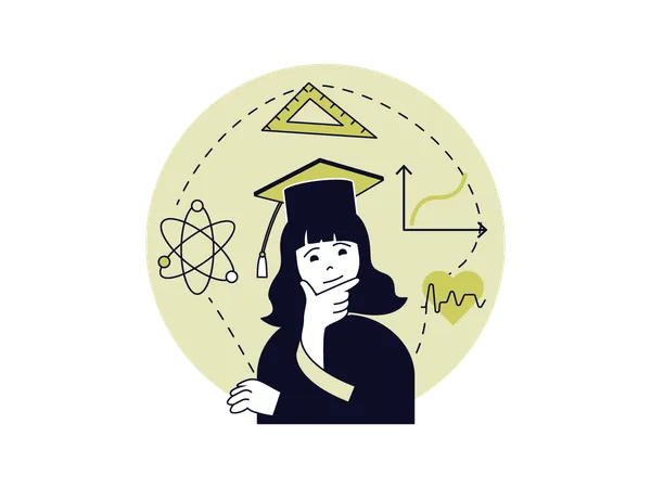 School girl thinking about geometry calculations  Illustration