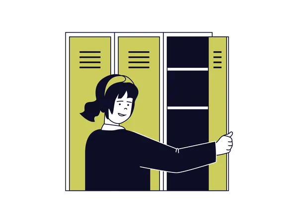 School girl using locker room  Illustration