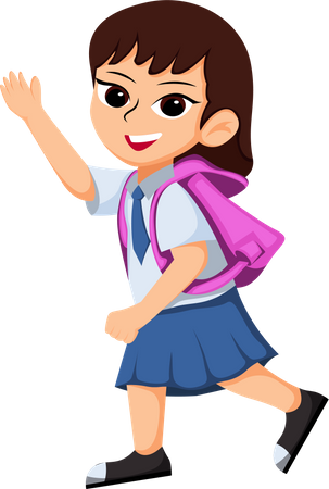 School girl waving hand  Illustration