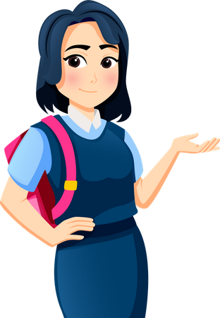 School Girl with bag  イラスト