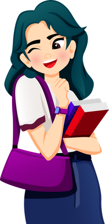 School Girl with bag and book  Illustration