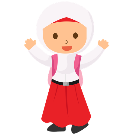 School Hijab Girl Waving Hand  Illustration