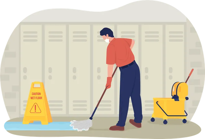School janitor in the corridor Illustration