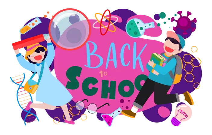 The School Has Opened The Semester Students Have Returned To Study Subjects Such As Art Sports Math And Science The Students Are Cheerful And Want To Go Back To School Illustration