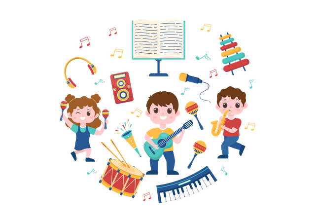 School kids performing music  Illustration