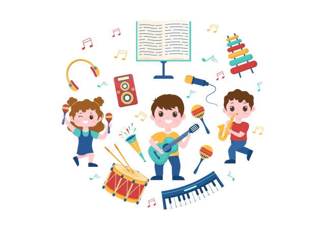 School kids performing music  Illustration