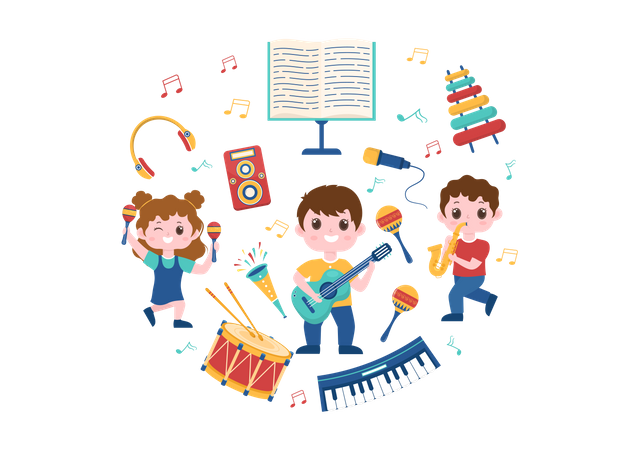 School kids performing music  イラスト