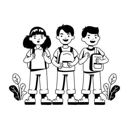 School Kids standing together  Illustration
