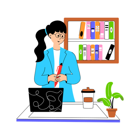 School principal inside office  Illustration