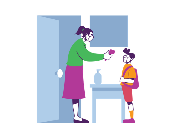 School security temperature check  일러스트레이션
