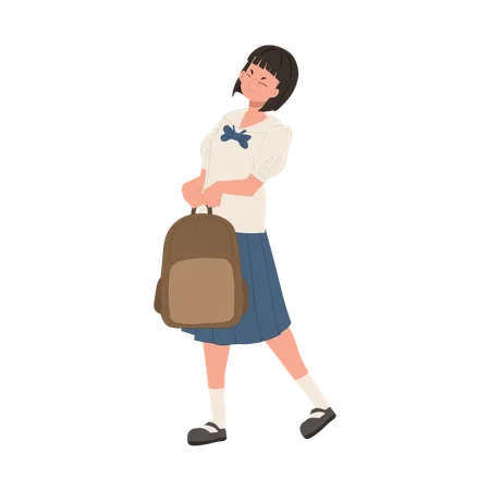 School Stress Concept Thai Student In Uniform With A Heavy Bag Overloaded Illustration